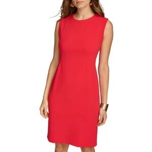 Donna Karan Sheath Dress Knee Length Sleeveless Crepe Red Classic US 10 NWT